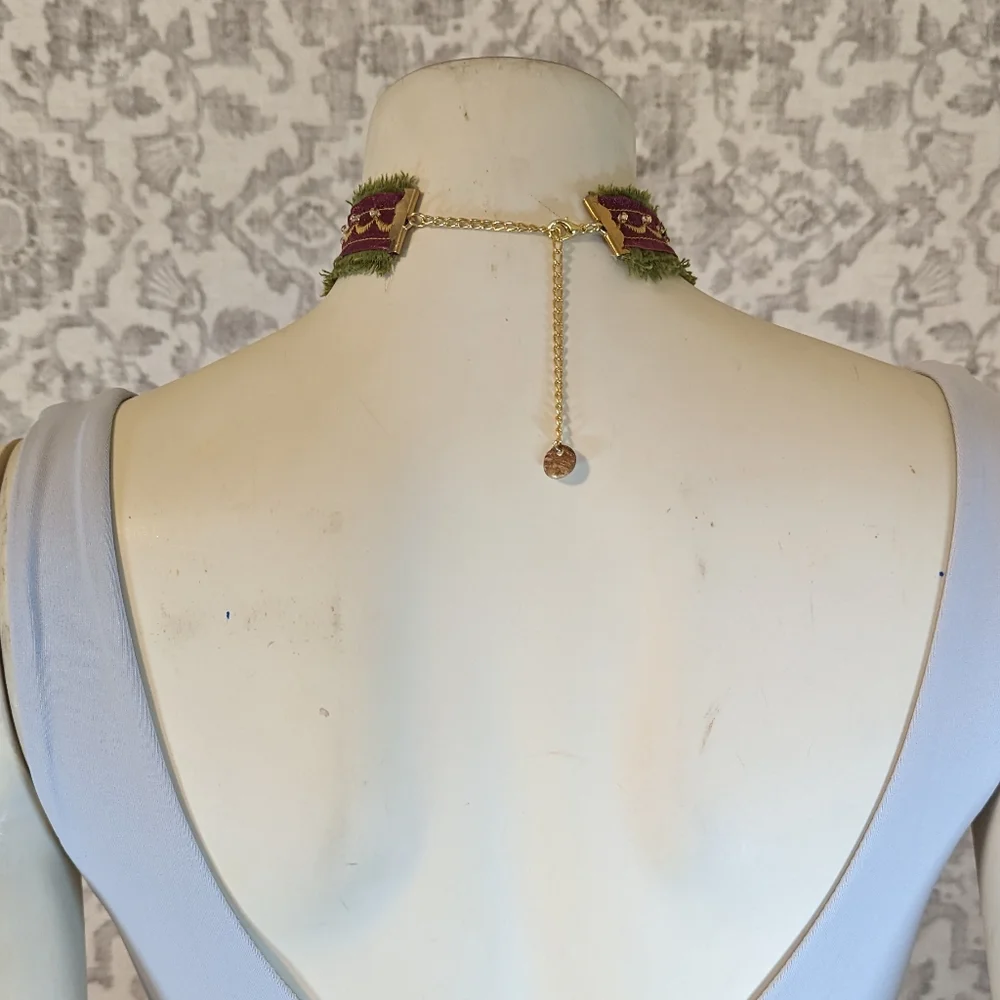 Handmade Jewel Tone Rosette Plum and Olive Green Chiffon & Velvet Floral Choker - Picture 8 of 10